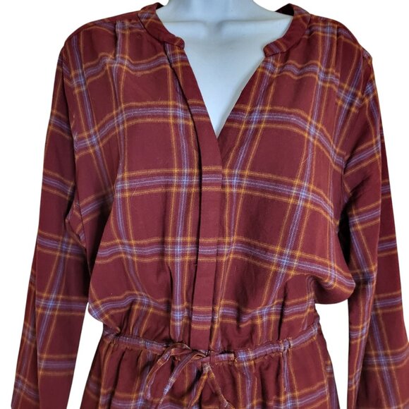 prAna Loop to Pines Shirt Dress Size XL Dark Red Plaid Organic Cotton Flannel - Picture 2 of 5